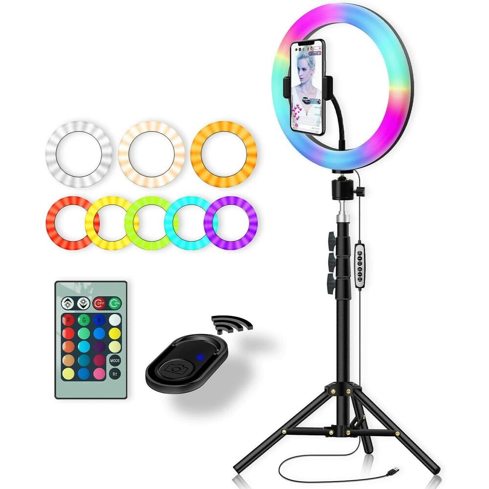 10” RGB Selfie Ring Light, 15 RGB Colors, 10 Brightness Levels w/Bonus Selfie L